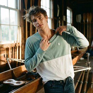 Abercrombie & Fitch Mens Large Green White Colorblock Long Sleeve Tee Preppy Y2K